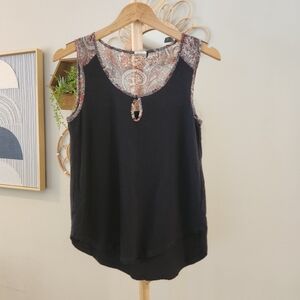 Anthropologie Akemi+Kin black paisley keyhole cotton sleeveless shirt top small